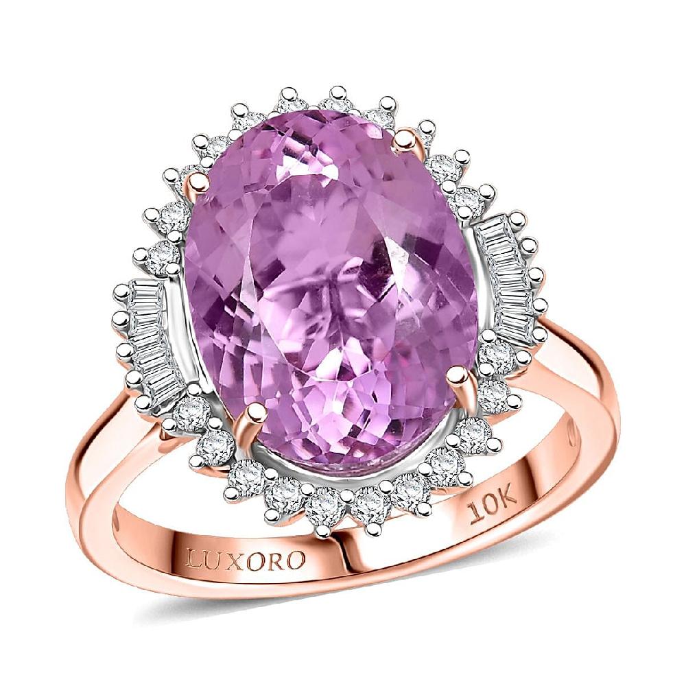 shop lc Luxoro AAA Martha Rocha Kunzite and G-H I2 Diamond 7.80 ctw Twilight Blossom Ring in 10K Rose Gold