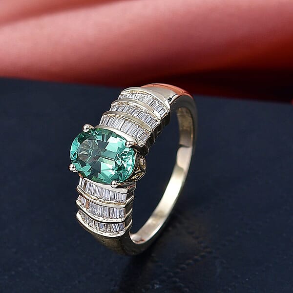 Shop Lc Luxoro AAA Mint Tourmaline And Diamond I2 2.10 Ctw Ring In 10K Yellow Gold