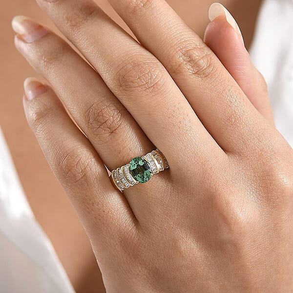 Shop Lc Luxoro AAA Mint Tourmaline And Diamond I2 2.10 Ctw Ring In 10K Yellow Gold