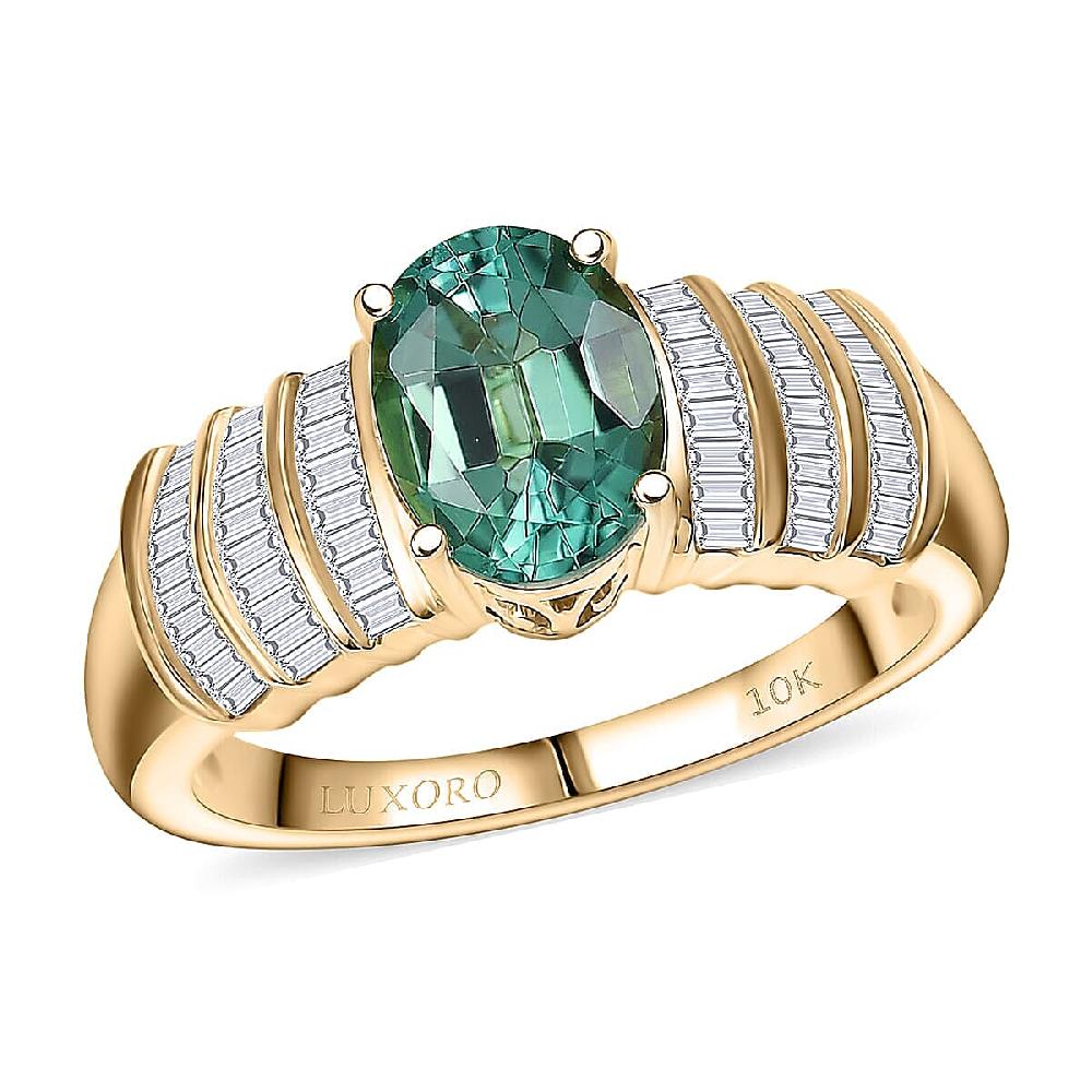 shop lc Luxoro AAA Mint Tourmaline and Diamond I2 2.10 ctw Ring in 10K Yellow Gold