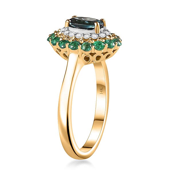 Shop Lc Luxoro AAA Monte Belo Indicolite Boyaca Colombian Emerald And G-H I2 Diamond 1.52 Ctw Floral Ring In 14K Yellow Gold 4 Grams