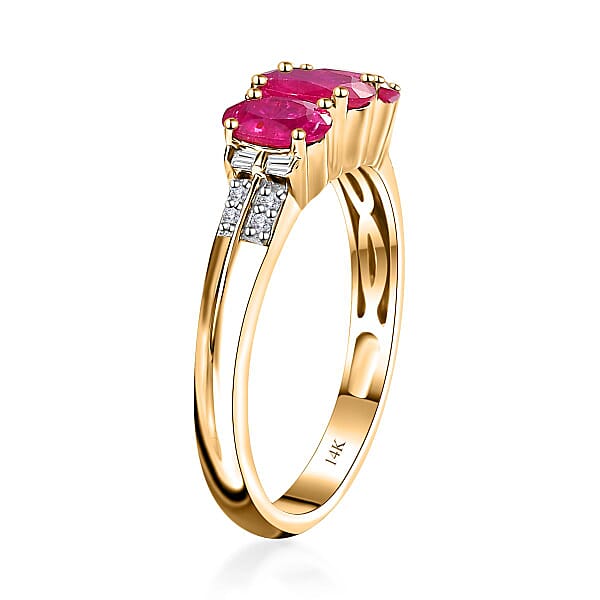 Shop Lc Luxoro AAA Montepuez Ruby And G-H I2 Diamond 2.30 Ctw Trilogy Ring In 14K Yellow Gold 4 Grams