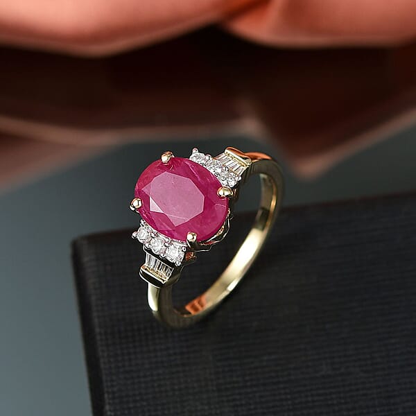 Shop Lc Luxoro AAA Montepuez Ruby And I1 Diamond 3.70 Ctw Ring In 10K Yellow Gold