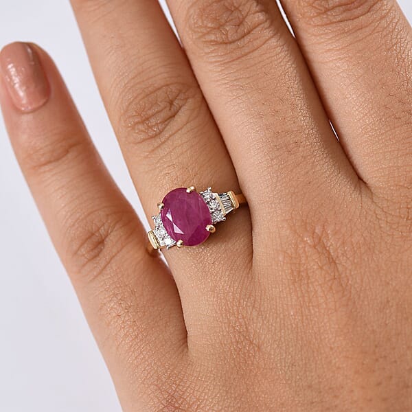 Shop Lc Luxoro AAA Montepuez Ruby And I1 Diamond 3.70 Ctw Ring In 10K Yellow Gold