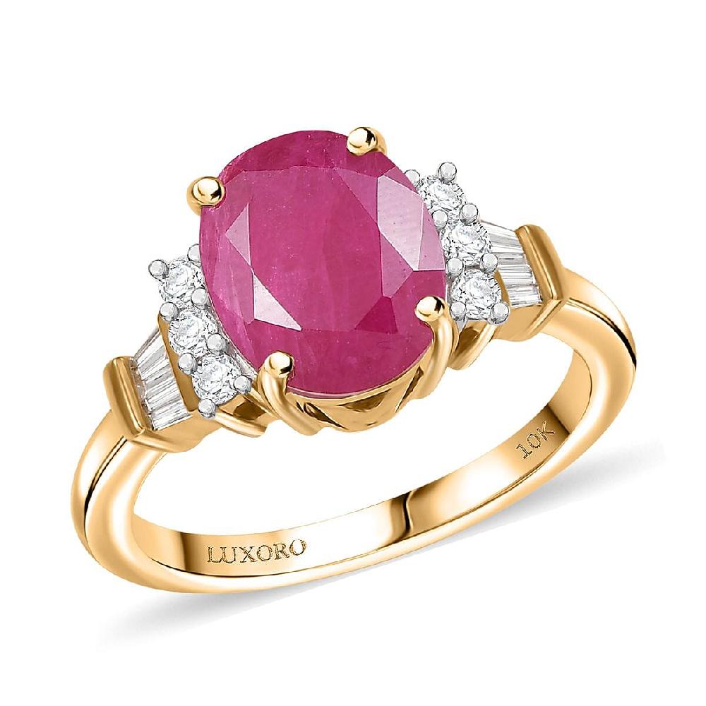 shop lc Luxoro AAA Montepuez Ruby and I1 Diamond 3.70 ctw Ring in 10K Yellow Gold