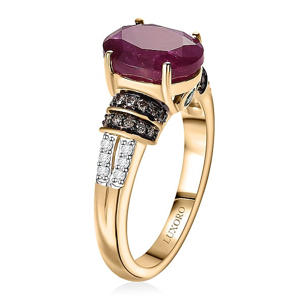 Shop Lc Luxoro AAA Montepuez Ruby Boyaca Colombian Emerald Natural Champagne And White Diamond I2 4.75 Ctw Crimson Luxe Ring In 10K Yellow Gold (Size 6.0)