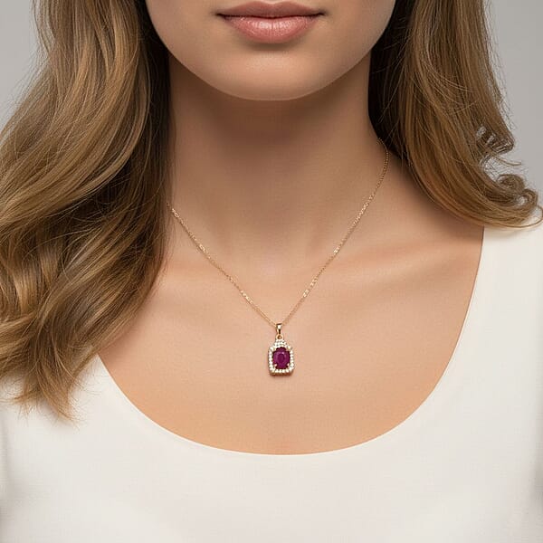 Shop Lc Luxoro AAA Montepuez Ruby Diamond Pendant Necklace In 10K Yellow Gold 3.30 Ctw (18 Inches)