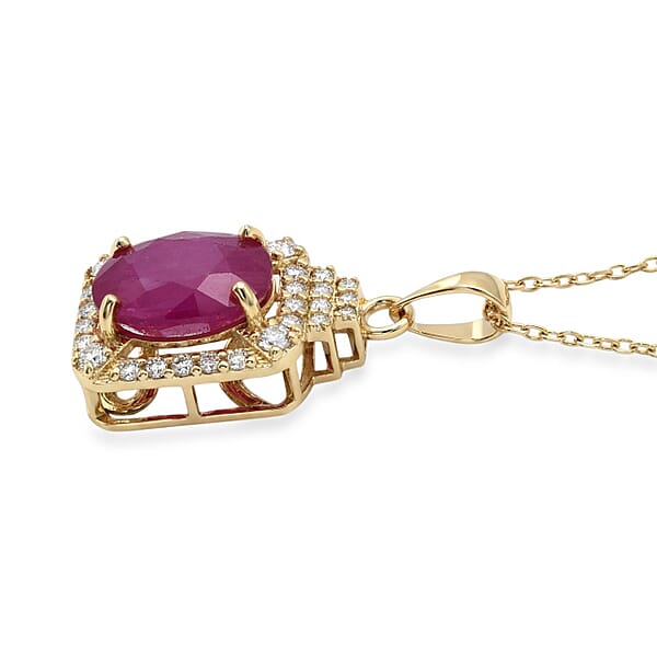 Shop Lc Luxoro AAA Montepuez Ruby Diamond Pendant Necklace In 10K Yellow Gold 3.30 Ctw (18 Inches)
