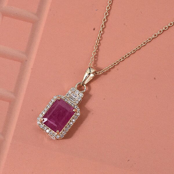 Shop Lc Luxoro AAA Montepuez Ruby Diamond Pendant Necklace In 10K Yellow Gold 2.50 Ctw (18 Inches)