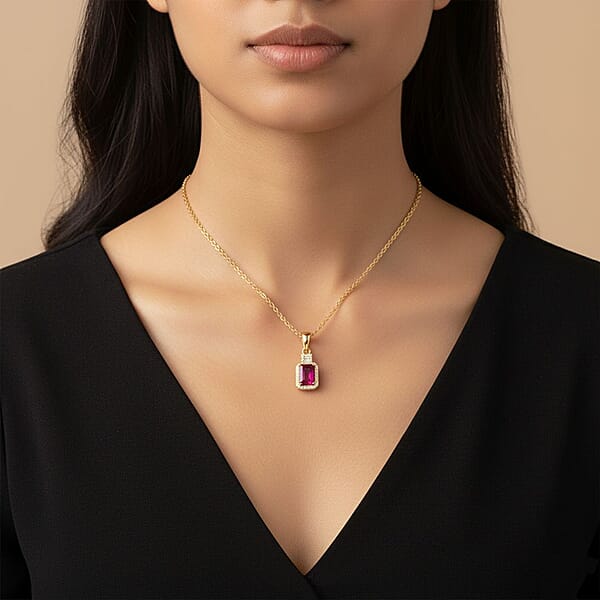 Shop Lc Luxoro AAA Montepuez Ruby Diamond Pendant Necklace In 10K Yellow Gold 2.50 Ctw (18 Inches)
