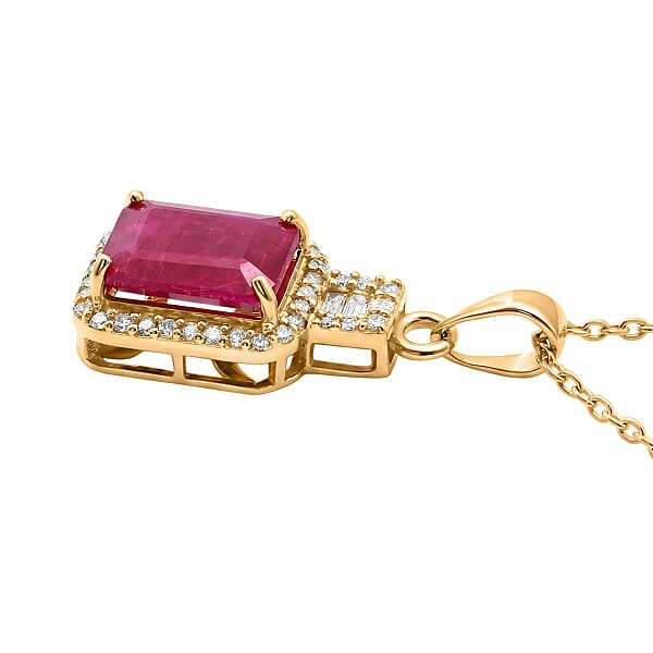 Shop Lc Luxoro AAA Montepuez Ruby Diamond Pendant Necklace In 10K Yellow Gold 2.50 Ctw (18 Inches)