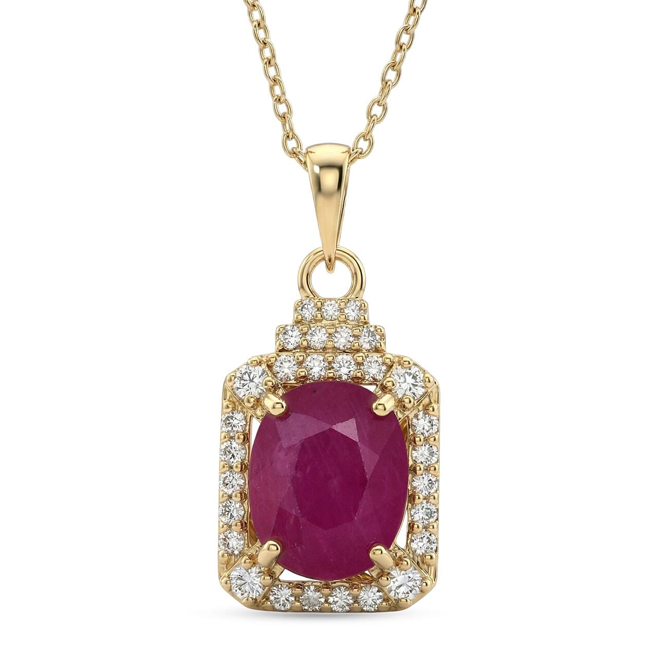 shop lc Luxoro AAA Montepuez Ruby Diamond Pendant Necklace in 10K Yellow Gold 3.30 ctw (18 Inches)