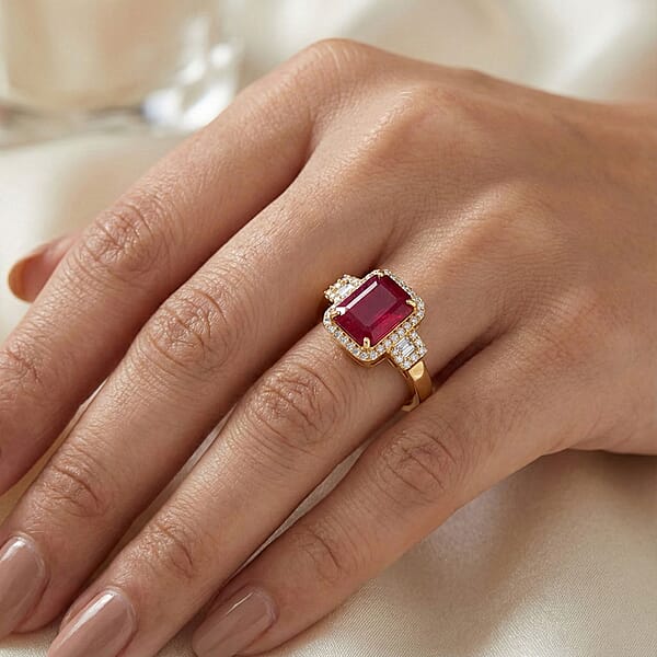 Shop Lc Luxoro AAA Montepuez Ruby Diamond Ring In 10K Yellow Gold 2.60 Ctw