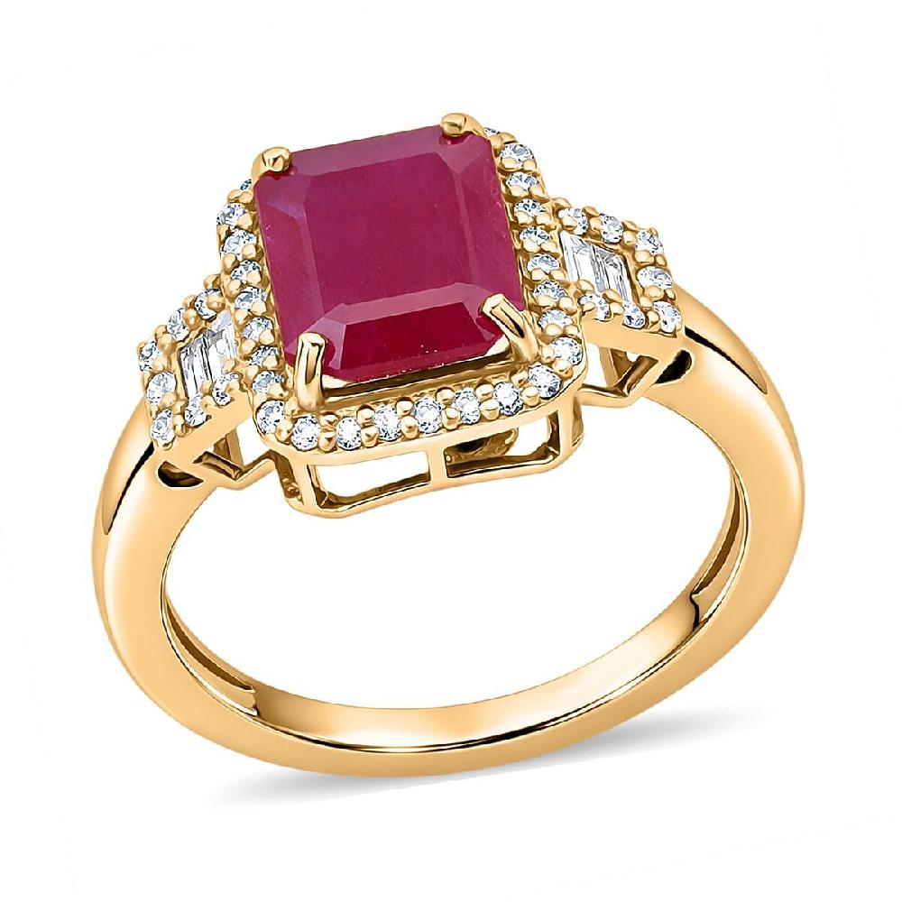 shop lc Luxoro AAA Montepuez Ruby Diamond Ring in 10K Yellow Gold 2.60 ctw