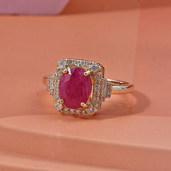 Shop Lc Luxoro AAA Montepuez Ruby Diamond Ring In 10K Yellow Gold 3.35 Ctw