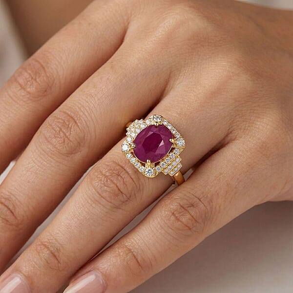 Shop Lc Luxoro AAA Montepuez Ruby Diamond Ring In 10K Yellow Gold 3.35 Ctw