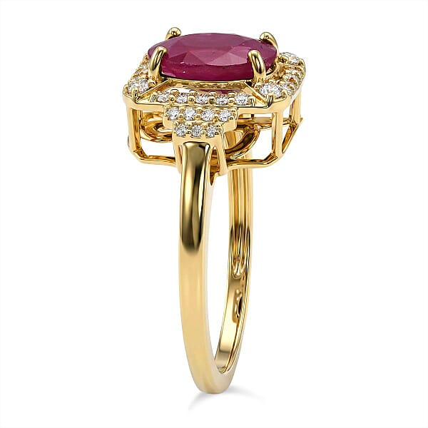 Shop Lc Luxoro AAA Montepuez Ruby Diamond Ring In 10K Yellow Gold 3.35 Ctw