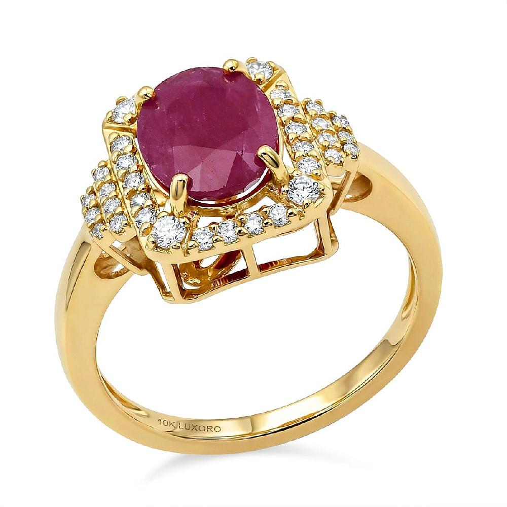 shop lc Luxoro AAA Montepuez Ruby Diamond Ring in 10K Yellow Gold 3.35 ctw