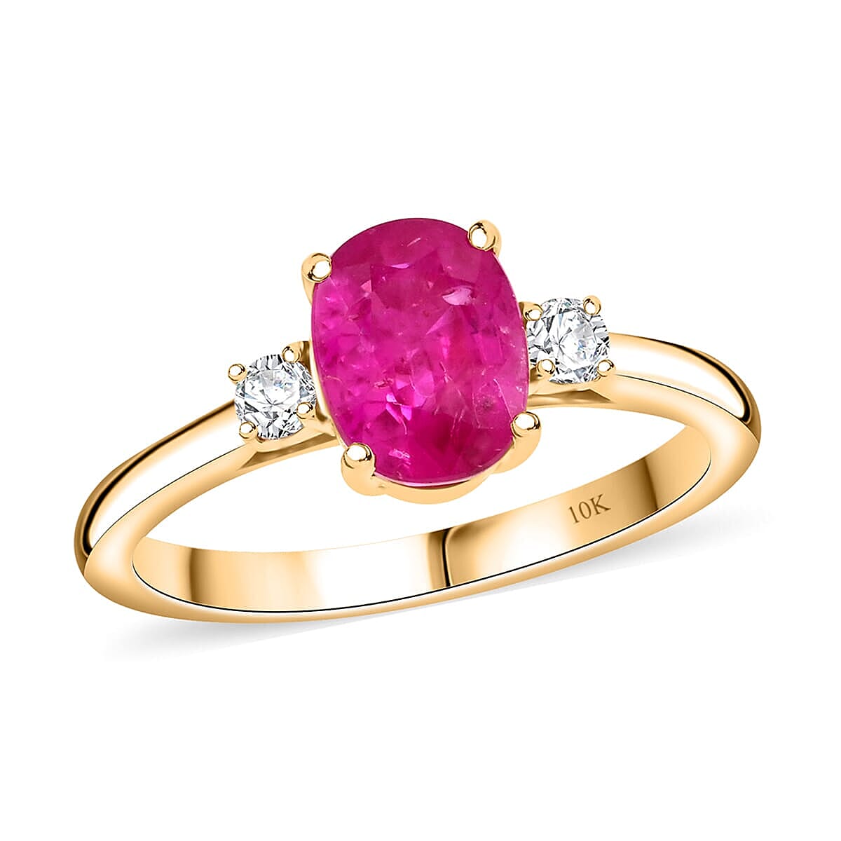 shop lc Luxoro AAA Montepuez Ruby Diamond Ring in 10K Yellow Gold 1.65 ctw