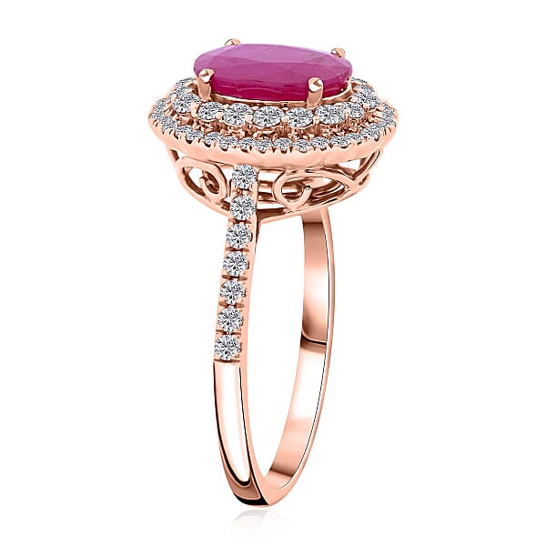 Shop Lc Luxoro AAA Montepuez Ruby Diamond Ring In 14K Rose Gold 2.85 Ctw