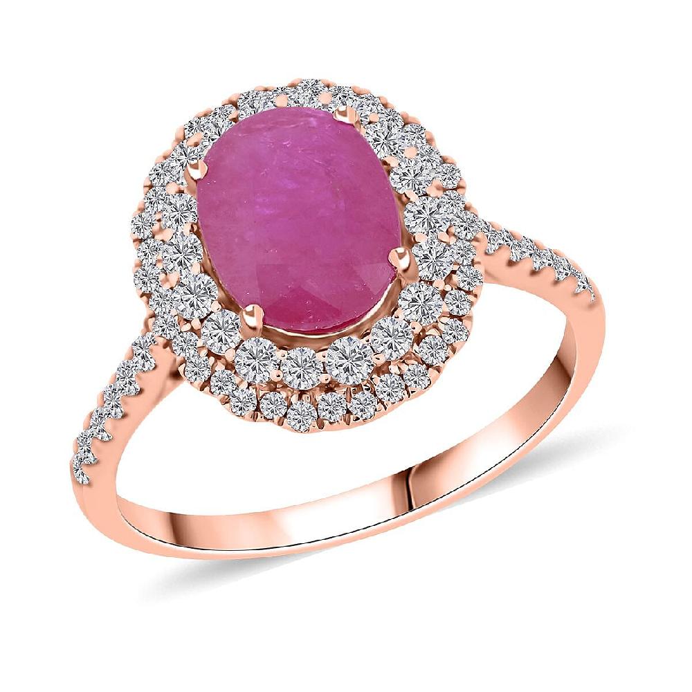 shop lc Luxoro AAA Montepuez Ruby Diamond Ring in 14K Rose Gold 2.85 ctw