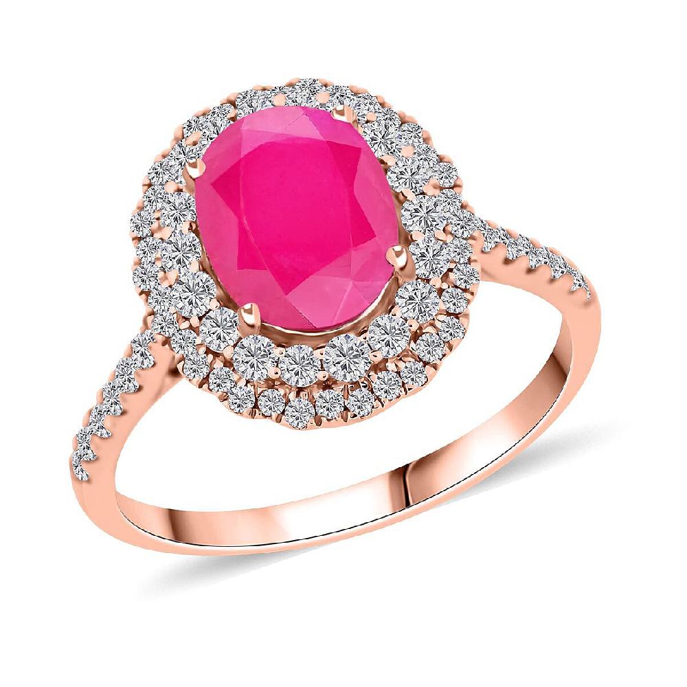shop lc Luxoro AAA Montepuez Ruby Diamond Ring in 14K Rose Gold 2.85 ctw