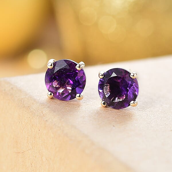 Shop Lc Luxoro AAA Moroccan Amethyst 1.60 Ctw Solitaire Stud Earrings In 10K Yellow Gold