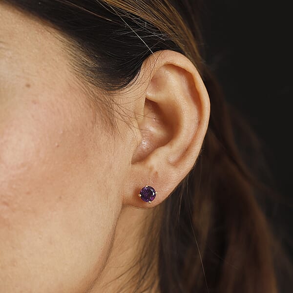 Shop Lc Luxoro AAA Moroccan Amethyst 1.60 Ctw Solitaire Stud Earrings In 10K Yellow Gold