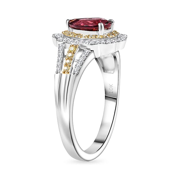 Shop Lc Luxoro AAA Morro Redondo Pink Tourmaline I2 Natural Yellow And White Diamond 1.70 Ctw Blushfire Ring In 10K White Gold 4.60 Grams (Del. In 10-12 Days)