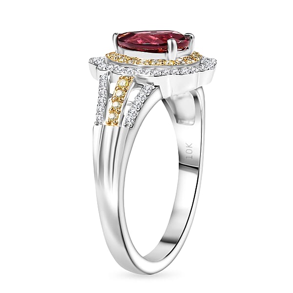 Shop Lc Luxoro AAA Morro Redondo Pink Tourmaline I2 Natural Yellow And White Diamond 1.70 Ctw Blushfire Ring In 10K White Gold 4.60 Grams