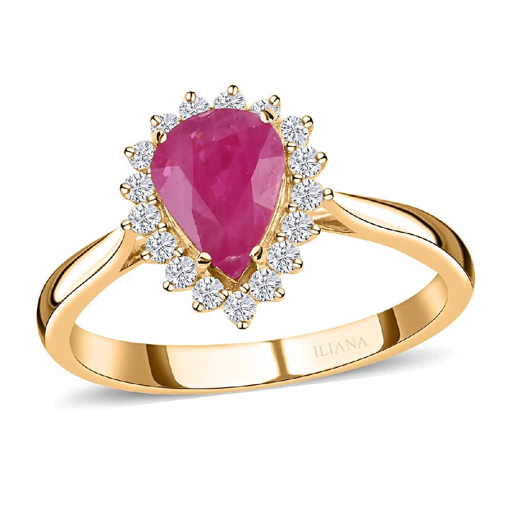 shop lc Luxoro AAA Mozambique Ruby and G-H I2 Diamond 1.38 ctw Ring in 14K Yellow Gold (Del. In 10-15 Days)