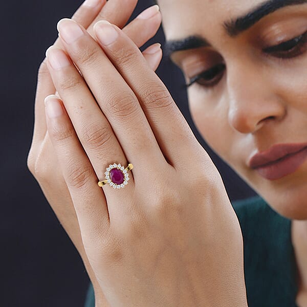 Shop Lc Luxoro AAA Mozambique Ruby And G-H I2 Diamond 1.79 Ctw Ring In 14K Yellow Gold (Del. In 10-15 Days)