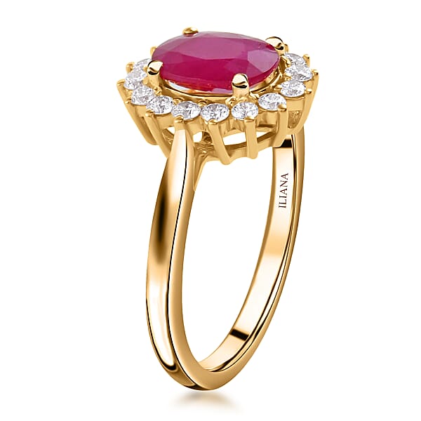 Shop Lc Luxoro AAA Mozambique Ruby And G-H I2 Diamond 1.79 Ctw Ring In 14K Yellow Gold (Del. In 10-15 Days)