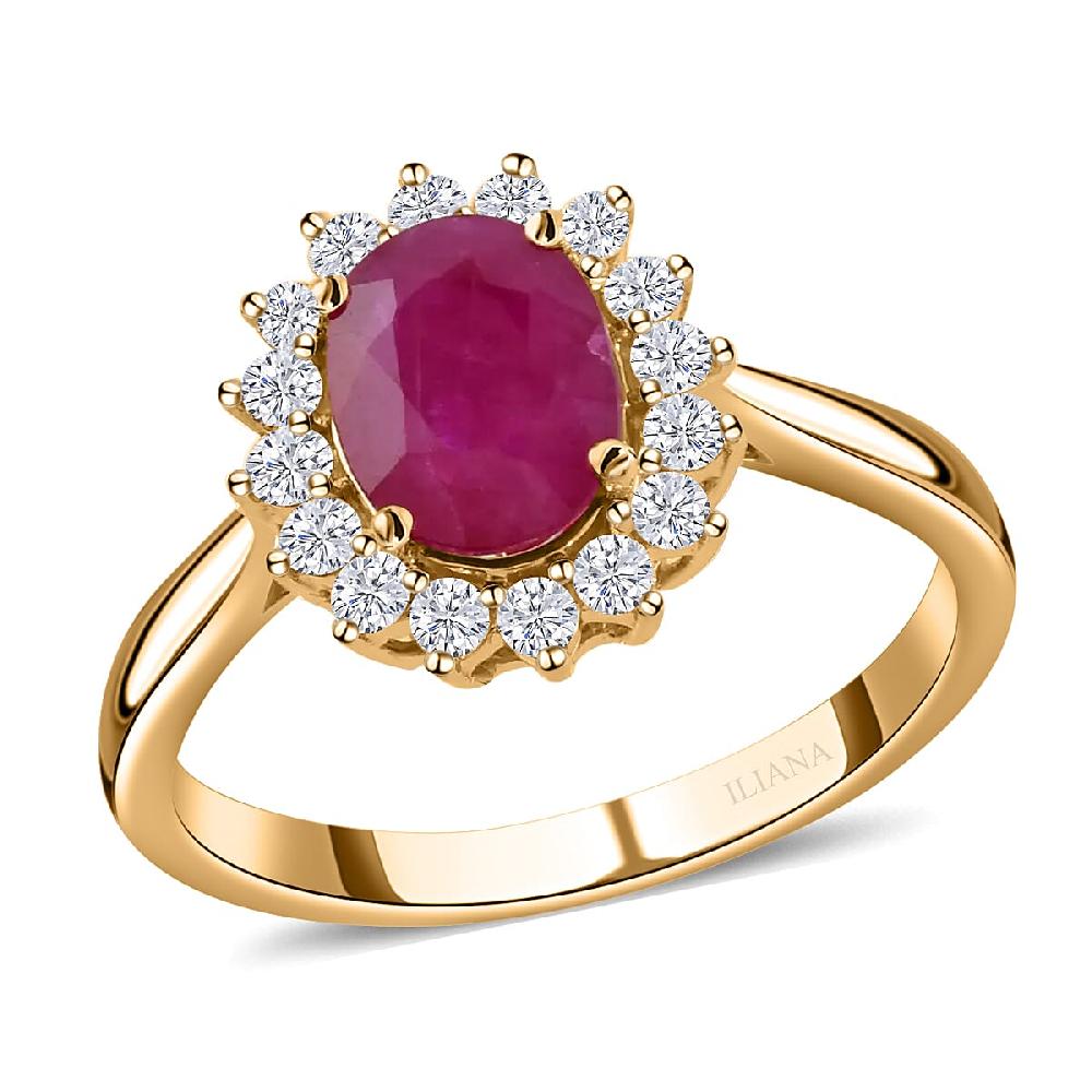 shop lc Luxoro AAA Mozambique Ruby and G-H I2 Diamond 1.79 ctw Ring in 14K Yellow Gold (Del. In 10-15 Days)