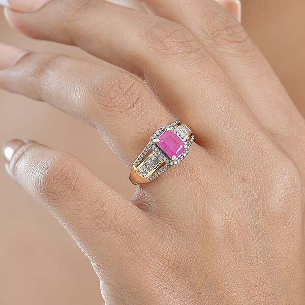 Shop Lc Luxoro AAA Mozambique Ruby Natural Champagne Diamond Bridge Ring In 10K Yellow Gold 2.00 Ctw