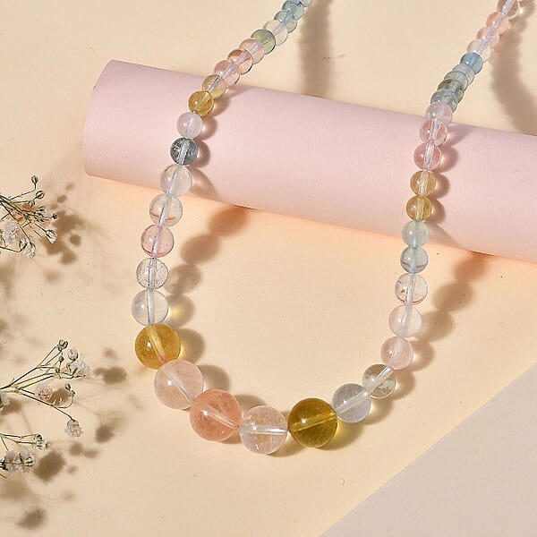 Shop Lc Luxoro AAA Multi Beryl 125.00 Ctw Beaded Graduated Necklace In 14K Yellow Gold 18-20 Inches