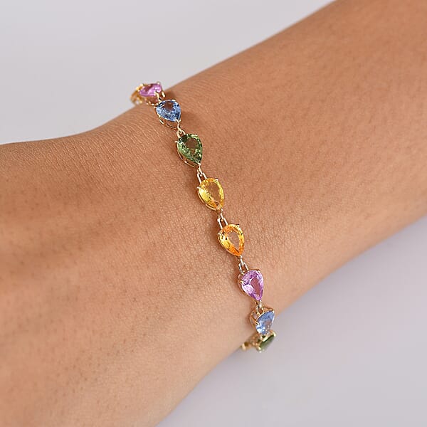 Shop Lc Luxoro AAA Multi Sapphire 13.00 Ctw Garden Of Light Bracelet In 10K Yellow Gold (7.25 In)