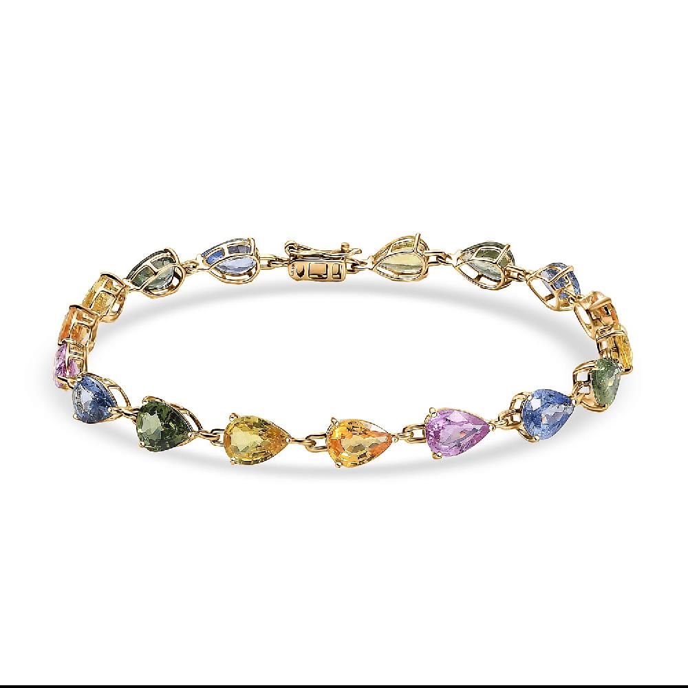 shop lc Luxoro AAA Multi Sapphire 13.00 ctw Garden of Light Bracelet in 10K Yellow Gold (7.25 In)