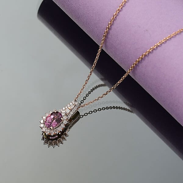 Shop Lc Luxoro AAA Narsipatnam Purple Spinel And G-H I2 Diamond 1.25 Ctw Sunburst Pendant Necklace In 10K Rose Gold 20 Inches