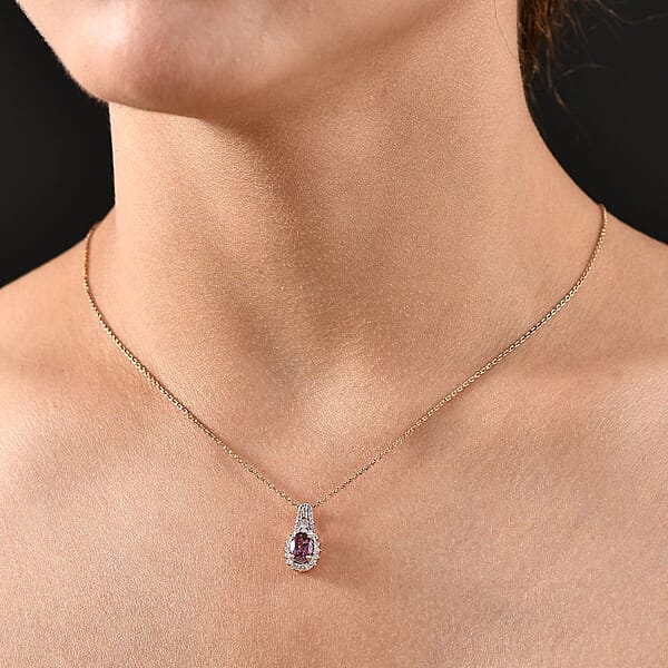 Shop Lc Luxoro AAA Narsipatnam Purple Spinel And G-H I2 Diamond 1.25 Ctw Sunburst Pendant Necklace In 10K Rose Gold 20 Inches