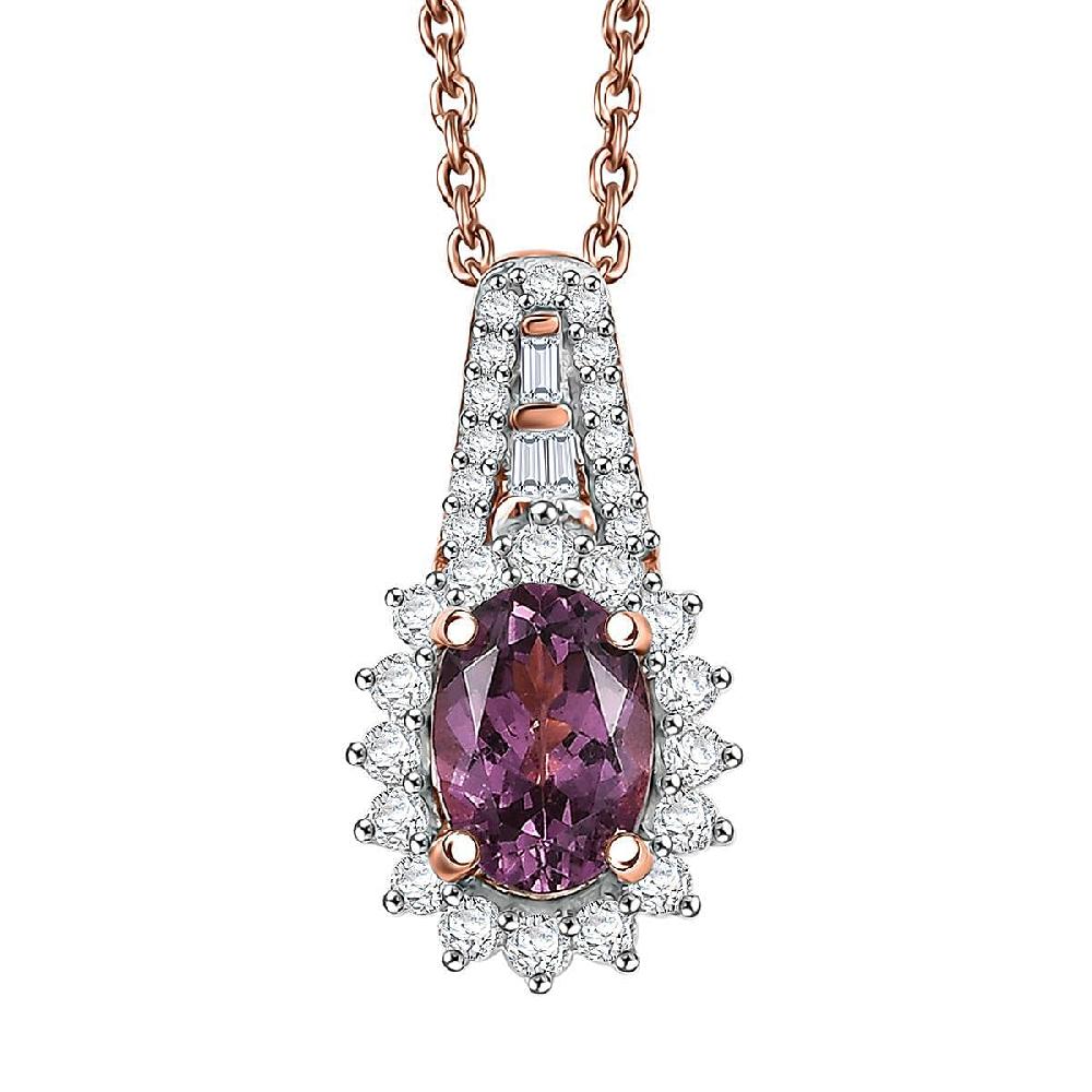 shop lc Luxoro AAA Narsipatnam Purple Spinel and G-H I2 Diamond 1.25 ctw Sunburst Pendant Necklace in 10K Rose Gold 20 Inches