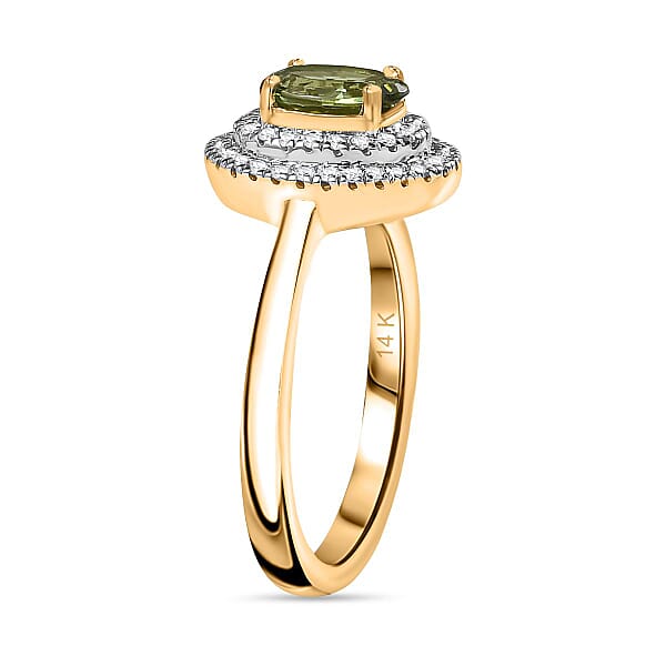 Shop Lc Luxoro AAA Natural Arikanga Green Tourmaline And G-H I2 Diamond 1.00 Ctw Double Halo Ring In 14K Green Gold