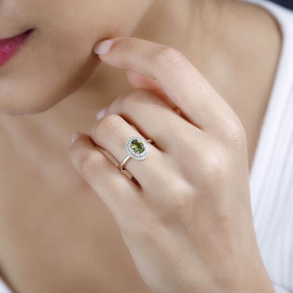 Shop Lc Luxoro AAA Natural Arikanga Green Tourmaline Diamond Double Halo Ring In 14K Green Gold 1.00 Ctw