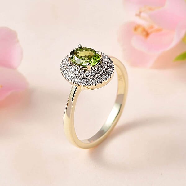 Shop Lc Luxoro AAA Natural Arikanga Green Tourmaline Diamond Double Halo Ring In 14K Green Gold 1.00 Ctw