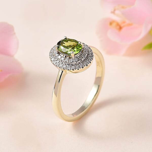 Shop Lc Luxoro AAA Natural Arikanga Green Tourmaline Diamond Double Halo Ring In 14K Green Gold 1.00 Ctw