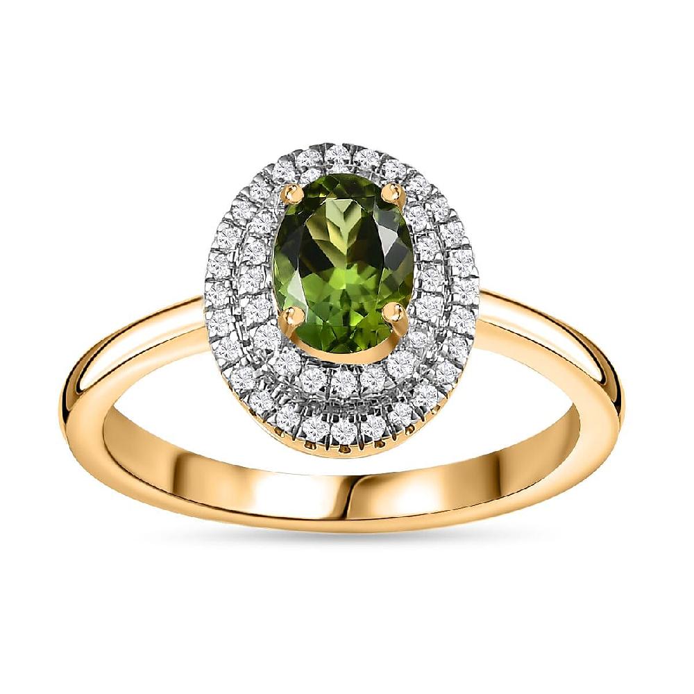 shop lc Luxoro AAA Natural Arikanga Green Tourmaline Diamond Double Halo Ring in 14K Green Gold 1.00 ctw
