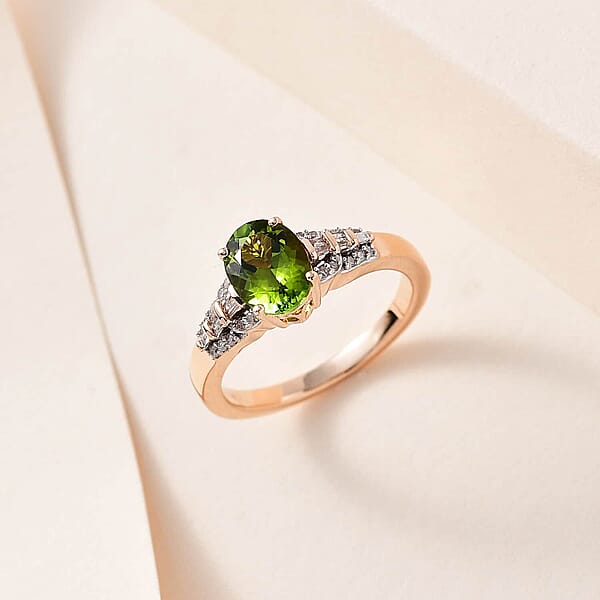 Shop Lc Luxoro AAA Natural Calabar Green Tourmaline And Diamond 1.40 Ctw Ring In 10K Rose Gold