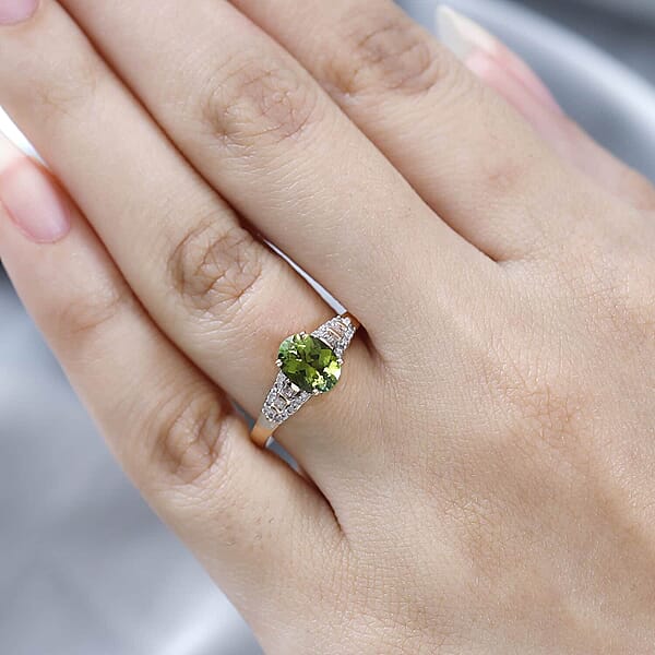 Shop Lc Luxoro AAA Natural Calabar Green Tourmaline And Diamond 1.40 Ctw Ring In 10K Rose Gold