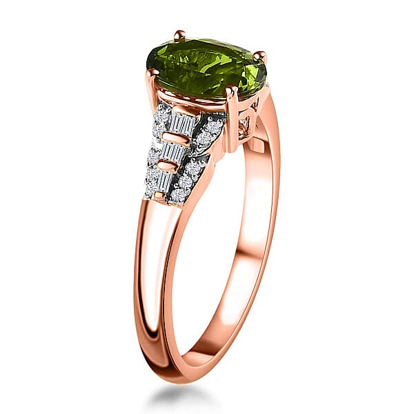 Shop Lc Luxoro AAA Natural Calabar Green Tourmaline And Diamond 1.40 Ctw Ring In 10K Rose Gold