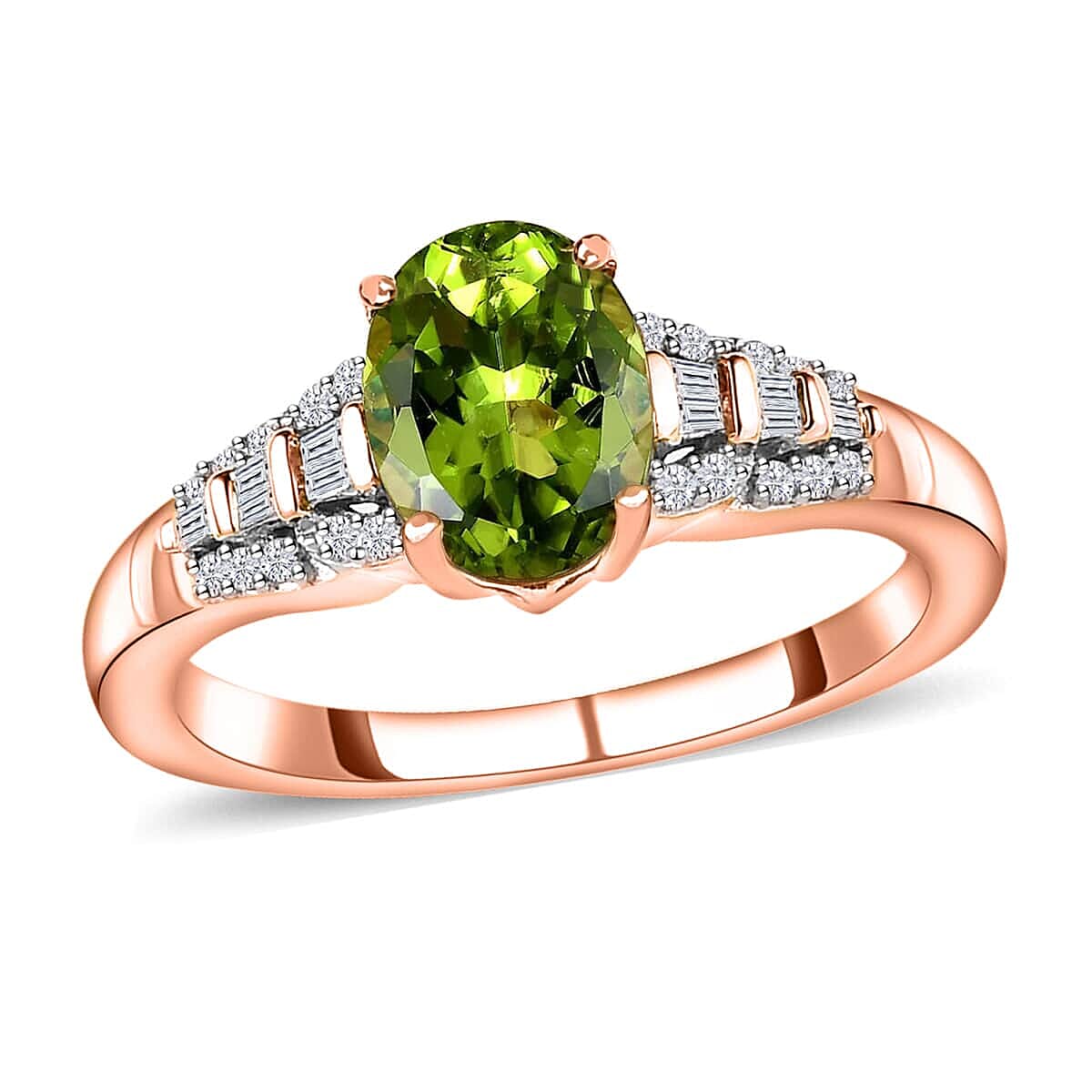 shop lc Luxoro AAA Natural Calabar Green Tourmaline and Diamond 1.40 ctw Ring in 10K Rose Gold